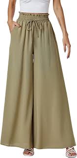 Photo 1 of LYANER Women's Wide Leg Pants Elastic High Waist Loose Casual Palazzo Pants with Belt (medium)
