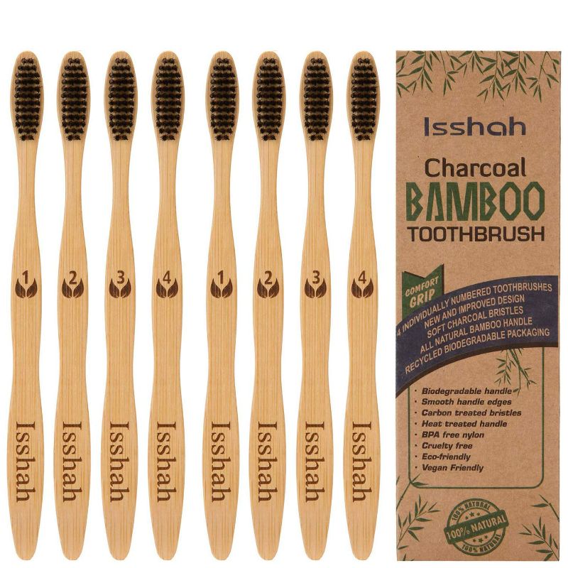 Photo 1 of Isshah Biodegradable Eco-Friendly Natural Compostable Bamboo Toothbrushes - Pack Of 8
