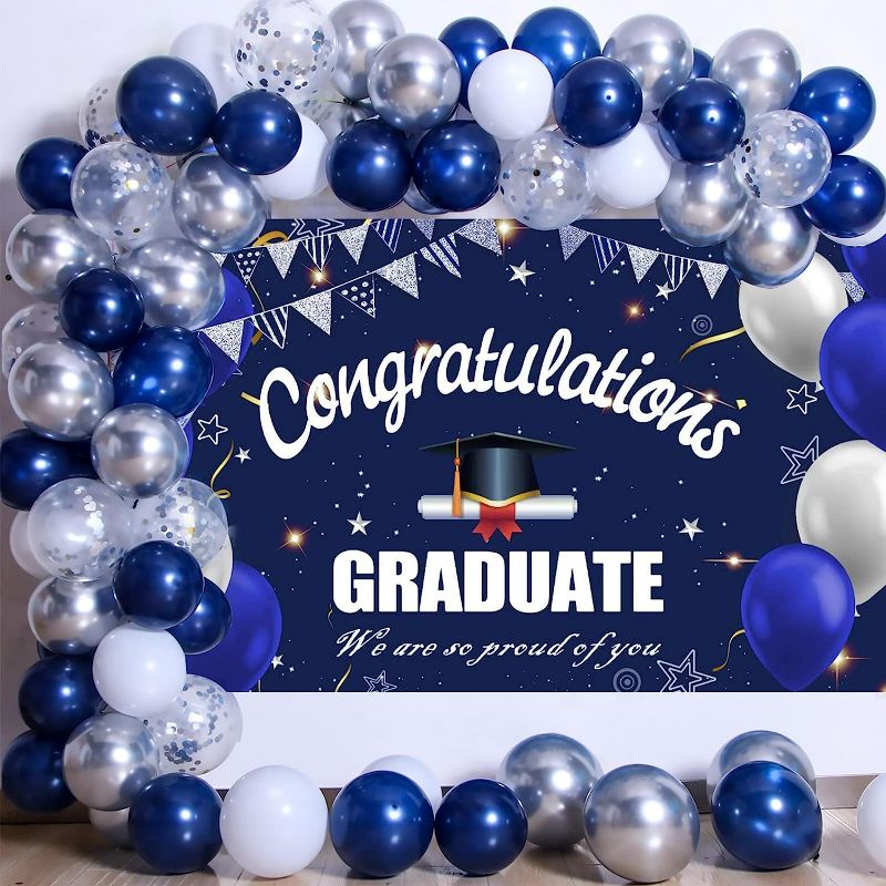 Photo 1 of Graduation Party Decorations 2023, Graduation Decorations, Graduation Party Supplies Congratulations GRADUATE Banner Balloons, Graduation Backdrop Decor for Nurse Primary High School (Navy Blue)

