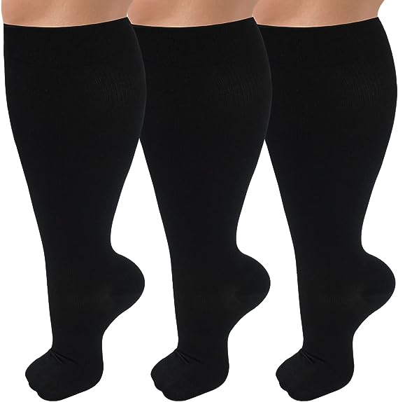 Photo 1 of 3 Pack Plus Size Compression Socks for Women & Men, 20-30 mmhg Extra Wide Calf Knee High Stockings for Circulation Support
