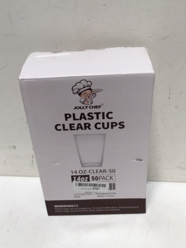 Photo 2 of JOLLY CHEF 14 oz Clear Plastic Cups, 50 Pack Heavy-duty Party Glasses, Disposable plastic cups for wedding Cocktails Tumblers, Ideal for Halloween, Christmas, and Thanksgiving Parties 14-Clear-50