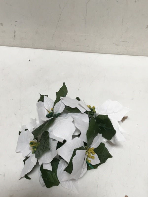 Photo 2 of Factory Direct Craft Faux White Poinsettia Bush | Weatherproof use Indoors or Outdoors | Classic Poinsettia Flower for Holiday Decorations
