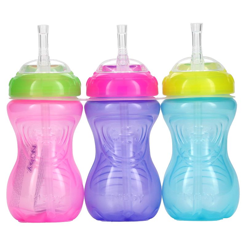 Photo 1 of Nuby, Clik-it FlexStraw Cup, 12+ Months, Girl, 3 Pack, 10 oz (300 ml) Each