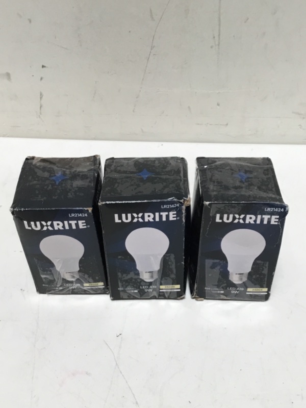 Photo 2 of 3 pack Luxrite 100-Watt EQ A19 Bright White Medium Base (e-26) Dimmable Light Bulb