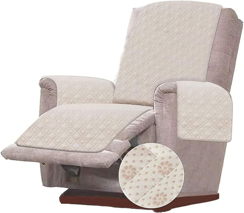 Photo 1 of Anti-Slip Chair Covers for Leather Sofa, Slip-Resistant for Chair, Recliner Cover, Furniture Protectors for Recliner Chair Cover, Machine Washable(Recliner-Small: Beige)