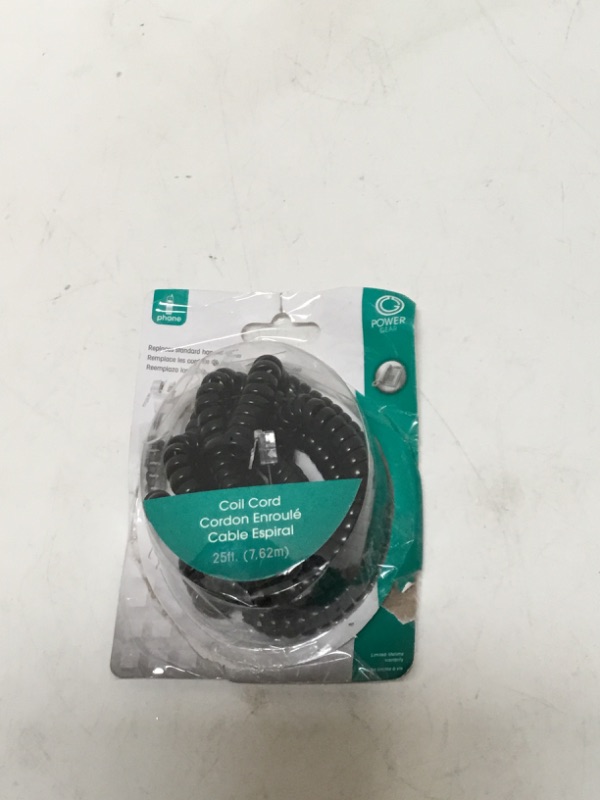 Photo 2 of Power Gear Coiled Telephone Cord, 4 Feet Coiled, 25 Feet Uncoiled, Phone Cord works with All Corded Landline Phones, For Use in Home or Office, Black, 76139 Black 25 Feet 1 Pack