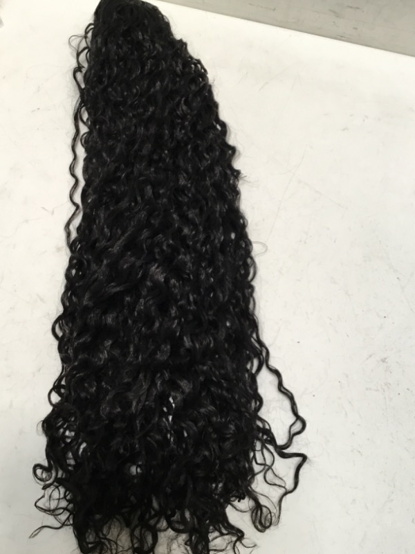 Photo 3 of 30inch Long Corn Curly Wave Drawstring Ponytail Synthetic High Puff Ponytail Hair Pieces With Comb Clip in Black Wavy Ponytail Clip in Hair Extensions (1B) 30 Inch (Pack of 1) #1B