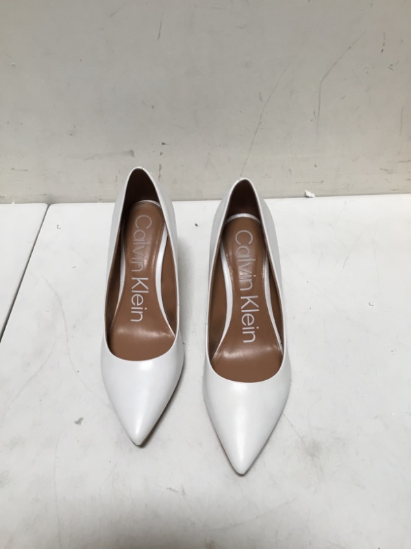 Photo 3 of Calvin Klein Women's Gayle Leather Slip-On Pointed-Toe Pump (Size 8)(White)