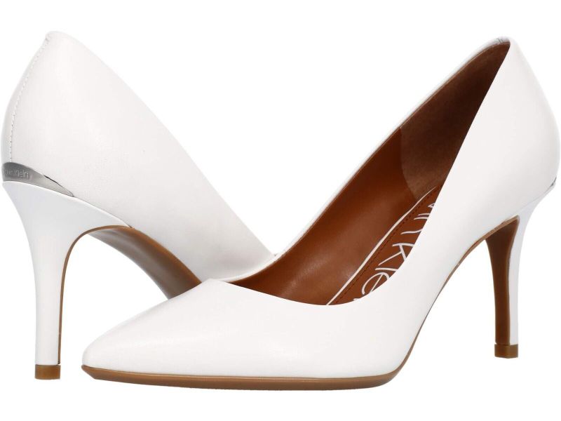 Photo 1 of Calvin Klein Women's Gayle Leather Slip-On Pointed-Toe Pump (Size 8)(White)