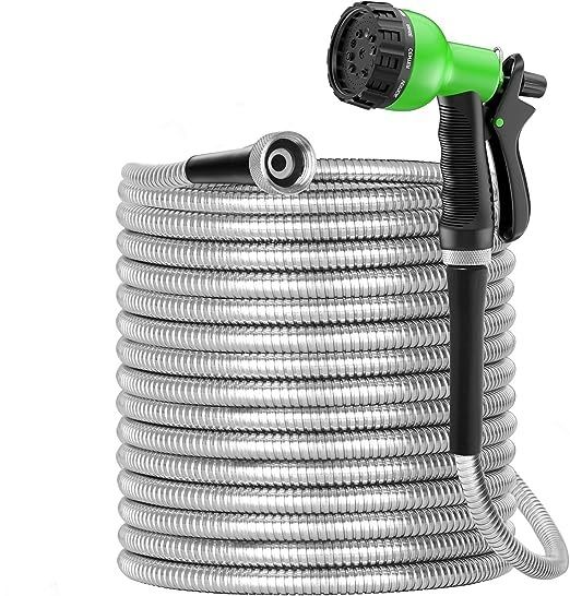 Photo 1 of SPECILITE 75ft 304 Stainless Steel Garden Hose Metal, Heavy Duty Water Hoses with 2 Nozzles for Yard, Outdoor - Flexible, Never Kink & Tangle, Puncture Resistant