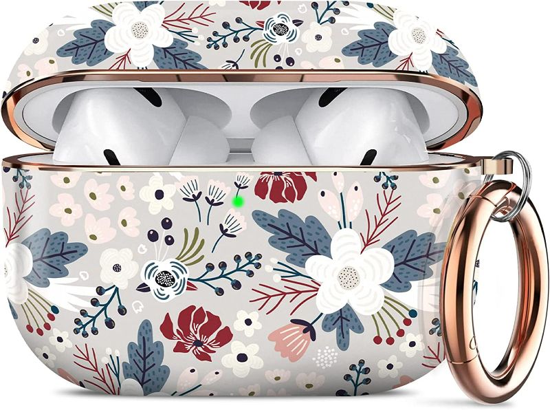 Photo 1 of Happypapa Stylish Pattern Case Designed for Apple AirPods Pro, Flowers Berries Airpods Pro Case for Women Girls Kids Men Full Protective Case Cover with Keychain
