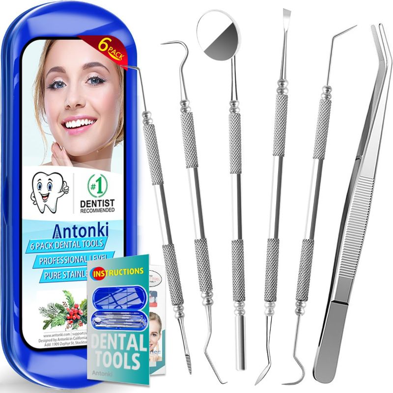 Photo 1 of Dental Tools To Remove Plaque and Tartar, Professional Teeth Cleaning Tools, Stainless Steel Dental Hygiene Oral Care Kit with Plaque Remover, Tartar Scraper, Tooth Scaler, Dental Pick - with Case

