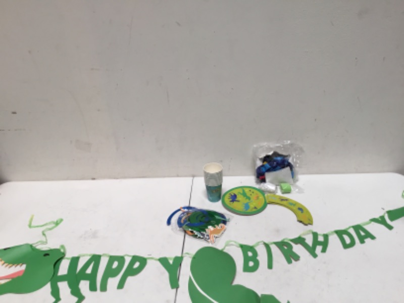 Photo 1 of Dinosaur Party Supplies Happy Birthday Banners Paper Pates Dino Balloons Kids Boy Birthday Party Decoration
