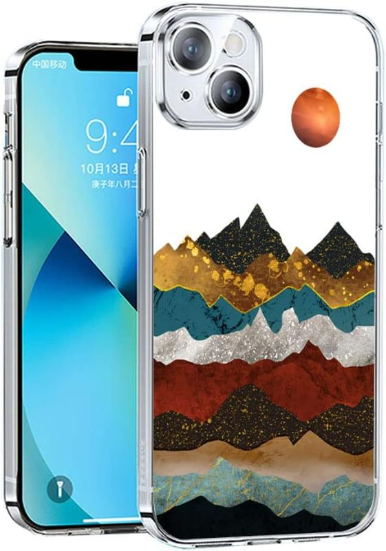 Photo 1 of KANKENLU Abstract Landscape Colorful Mountain Art Pattern Clear Phone Case Compatible with iPhone 14,Aesthetic Case for Women Girls,Trendy Design TPU Bumper Case Support Wireless Charging
