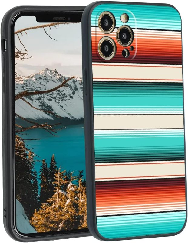 Photo 1 of for iPhone 12 Pro Serape Case,Serape Turquoise Country Howdy Western iPhone Case for Women Girls Men,Mexican Serape Striped Turquoise Poncho Soft TPU Case for 12 Pro
