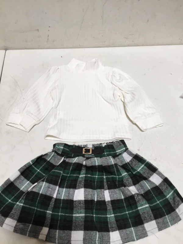 Photo 3 of  Baby Outfit Toddler Girls Long Sleeve Ribbed T Shirt Tops Plaid Prints Skirt Outfits (2T-3T)