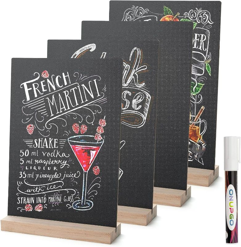 Photo 1 of 4 Pcs Chalkboard Signs Board, Small Tabletop Chalkboard Signs with Stand, Menu Board for Restaurant, Message Boards, Party Wedding Table Supplies, Double-Sided Painting (6 x10 Inch)