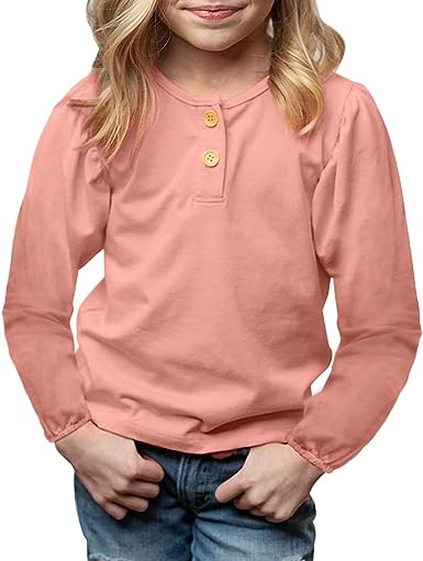 Photo 1 of BZB Toddler Girls Long Sleeve Tee Baby Kids Henley Crew Neck Cute T Shirt Tops Z-Pink