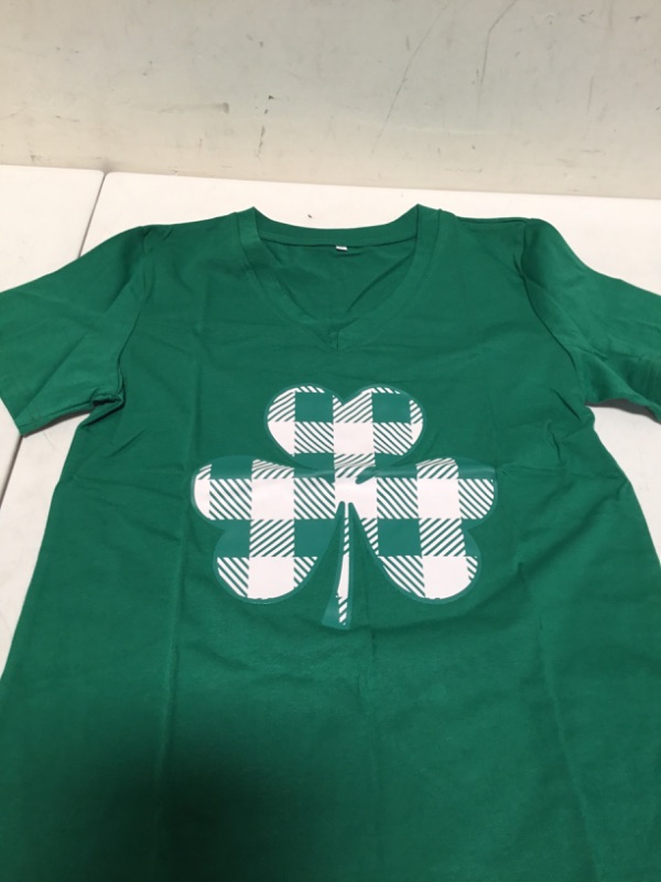 Photo 2 of Funny St Patricks Day Shirt Women Green Plaid Printed V Neck Short Sleeve St.Paddys Day Tee Top Blouse (S)