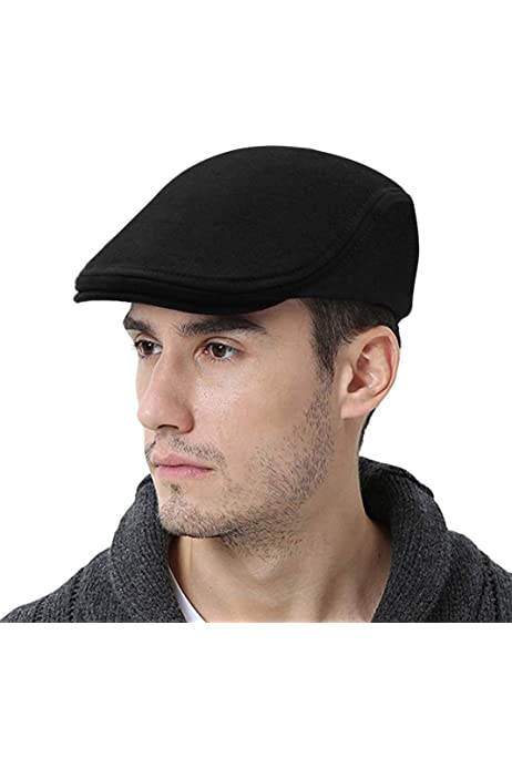 Photo 1 of Jeff & Aimy Winter Autumn Flat Cap Mens Warm Wool Vintage Newsboy Hat Cabbie Paris Conductor (M , BLK)