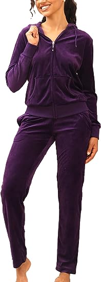 Photo 1 of Facitisu Women Tracksuit 2 Piece Outfit Fleece Jogging Suit Set Active Sherpa Lined Sweatsuit Jogger Pants with Zip Up Hoodie Purple XL