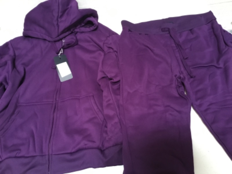 Photo 3 of Facitisu Women Tracksuit 2 Piece Outfit Fleece Jogging Suit Set Active Sherpa Lined Sweatsuit Jogger Pants with Zip Up Hoodie Purple XL