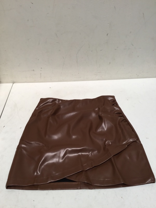 Photo 3 of Cozyease Women's Pu Leather Ruched High Waist Skirt Sexy Bodycon Mini Skirts Clubwear Coffee Brown L CELY0620 CELY0713