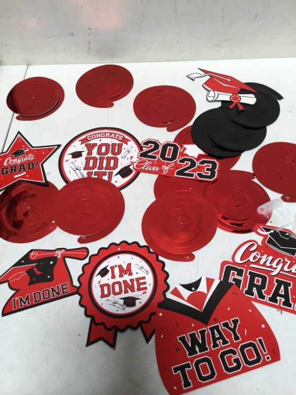 Photo 3 of 31 Pieces Graduation Party Supplies, 2023 Graduation Hanging Swirl Congrats Grad and Graduation Party Decorations(red, Black)