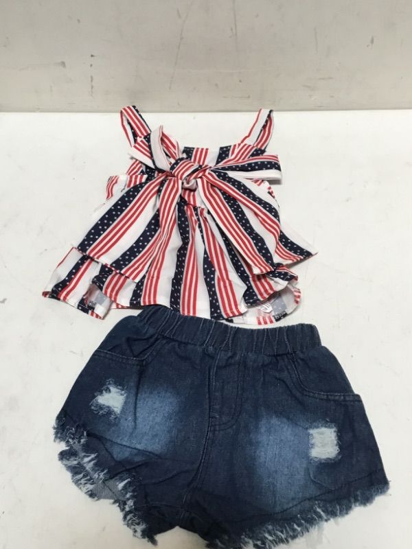 Photo 3 of Goodplayer 4th of July Toddler Girl Outfit US Flag Independence Day Top+Jeans Celebration Denim Shorts Summer Clothes?US Flag2-3T?