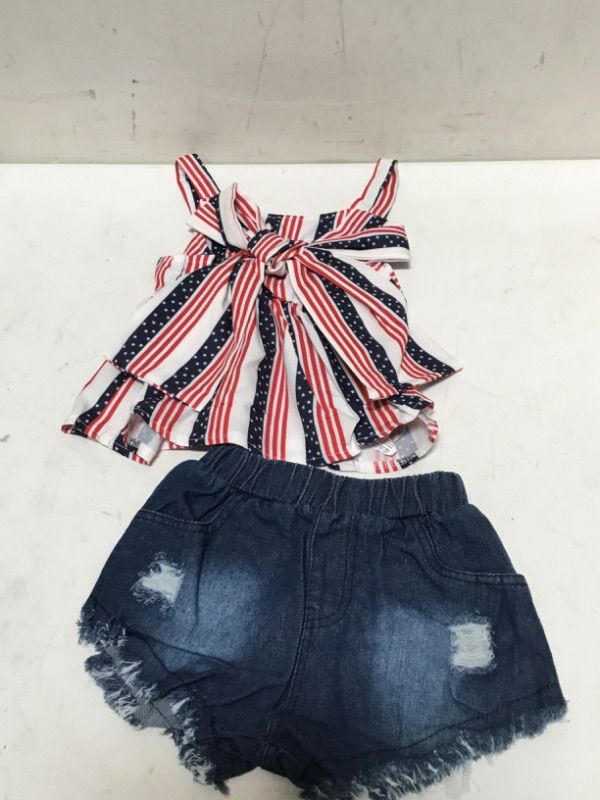 Photo 3 of Goodplayer 4th of July Toddler Girl Outfit US Flag Independence Day Top+Jeans Celebration Denim Shorts Summer Clothes?US Flag3-4T?
