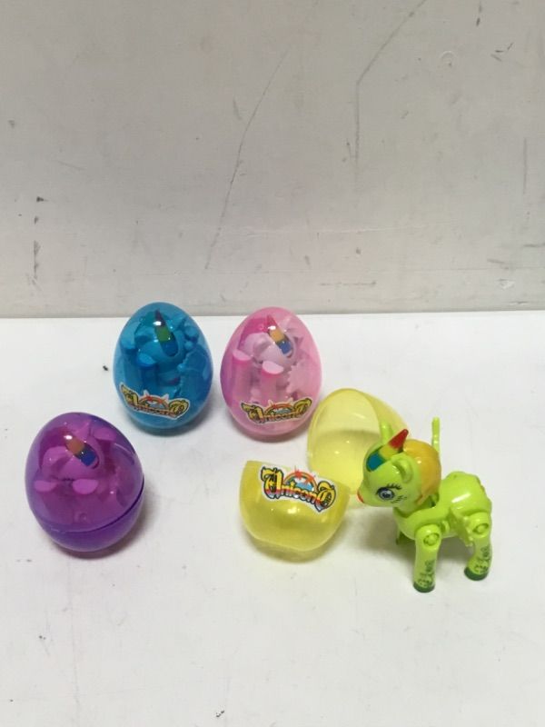 Photo 3 of BKDMZZMY Unicorn Easter Eggs, 4 Pack Jumbo Easter Eggs with Unicorn Deformation Toys, Unicorn Gifts for Girls Boys Kids Toddlers, Prefilled Plastic Unicorn Eggs for Easter Basket Stuffer