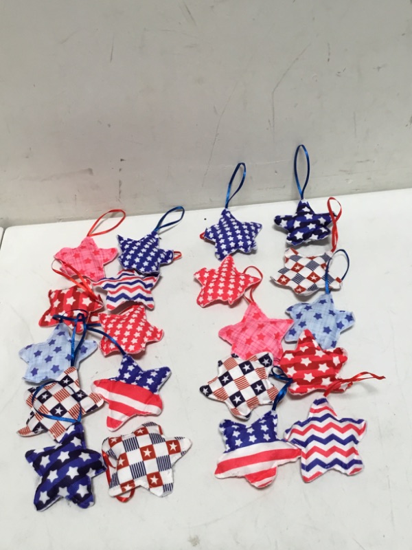 Photo 3 of 30 PCS Memorial Day Decorations 4th of July Tree Decorations - 4.2x3 Inch 4th of July Ornaments USA Flag Star Hanging Memorial Day Decorations for Office