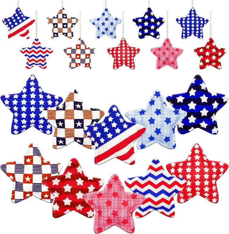 Photo 1 of 30 PCS Memorial Day Decorations 4th of July Tree Decorations - 4.2x3 Inch 4th of July Ornaments USA Flag Star Hanging Memorial Day Decorations for Office