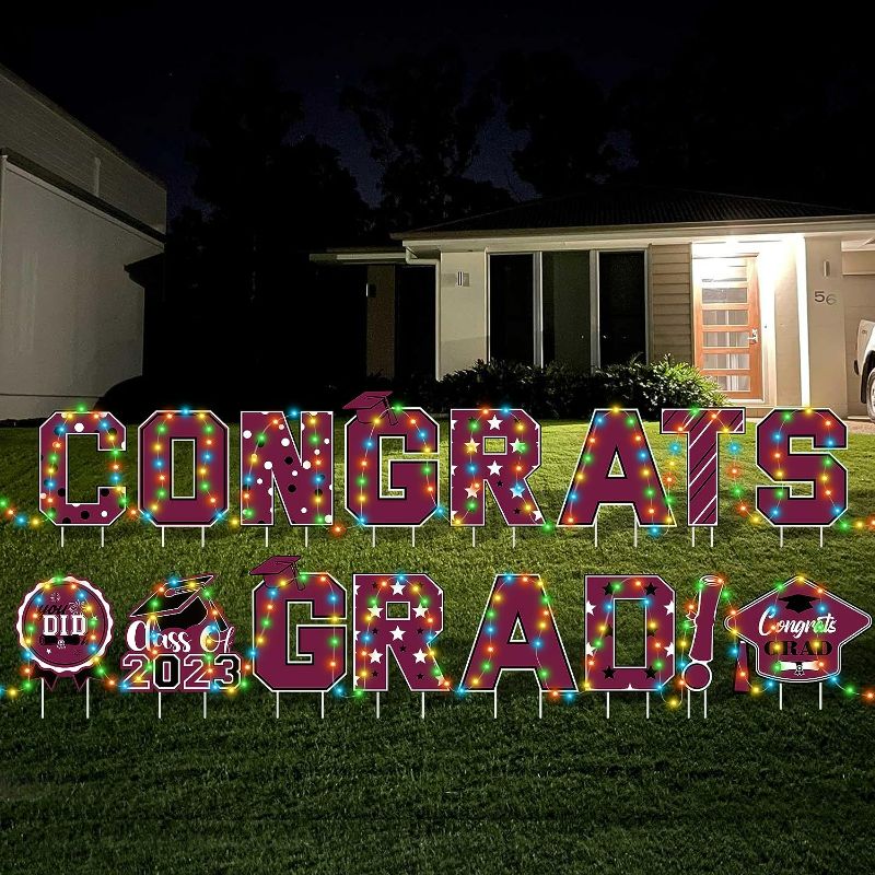 Photo 1 of 14 PCS 2023 Graduation Decorations Maroon 16 Inch Waterproof Graduation Yard Signs Large Congrats Grad Yard Signs Class of 2023 Graduation Yard Sign with Stakes for Graduation Party Decorations Supplies