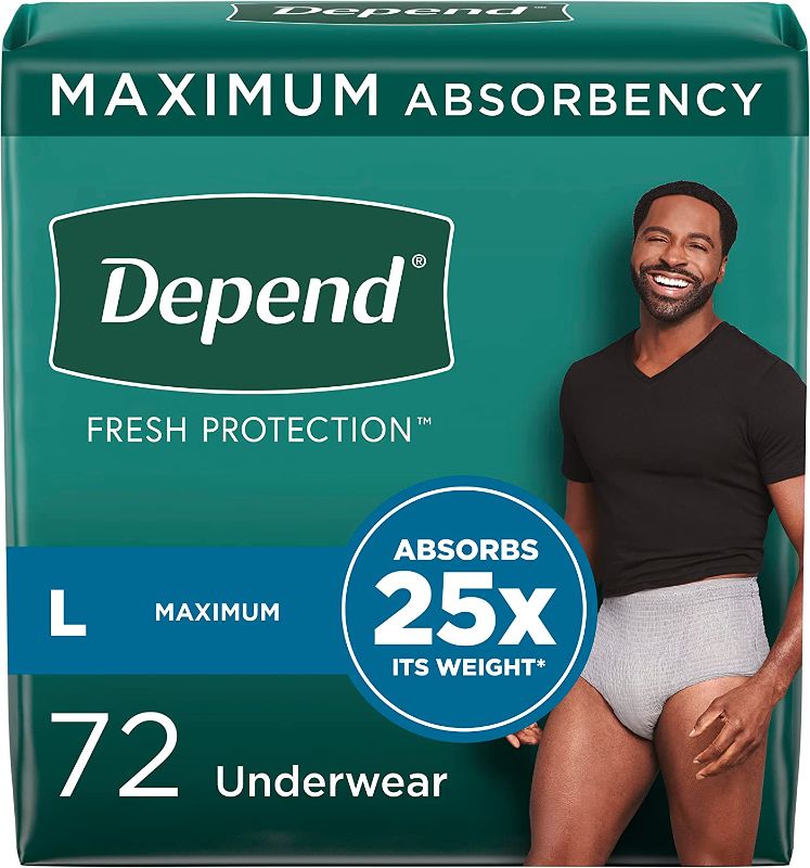 Photo 1 of Depend Fresh Protection Adult Incontinence Underwear for Men (Formerly Depend Fit-Flex), Disposable, Maximum, Large, Grey, 72 Count