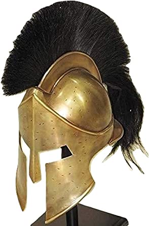 Photo 1 of THE ARMOUR WORLD Greek Spartan Helmet | Medieval Roman 300 King Leonidas Movie Helmets + Liner + Wooden Stand | LARP SCA Armor Adult Gold