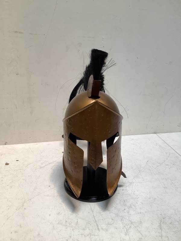 Photo 2 of THE ARMOUR WORLD Greek Spartan Helmet | Medieval Roman 300 King Leonidas Movie Helmets + Liner + Wooden Stand | LARP SCA Armor Adult Gold