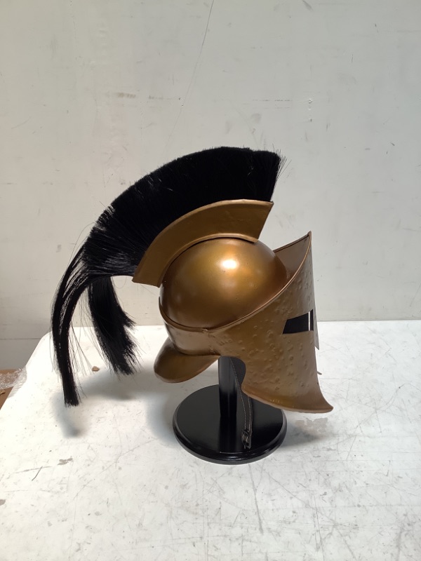 Photo 3 of THE ARMOUR WORLD Greek Spartan Helmet | Medieval Roman 300 King Leonidas Movie Helmets + Liner + Wooden Stand | LARP SCA Armor Adult Gold