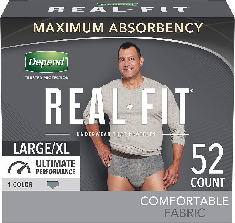 Photo 1 of Depend Real Fit Incontinence Underwear for Men, Maximum Absorbency, Disposable, Large/Extra-Large, Grey, 68 Count