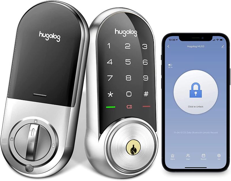 Photo 1 of Hugolog Smart Lock, Keyless Entry Door Lock, Keypad Smart Door Lock, Smart Deadbolt Lock, Electronic Door Lock with Keyless Deadbolt, Bluetooth Digital Door Lock for Home, Airbnb, Garage