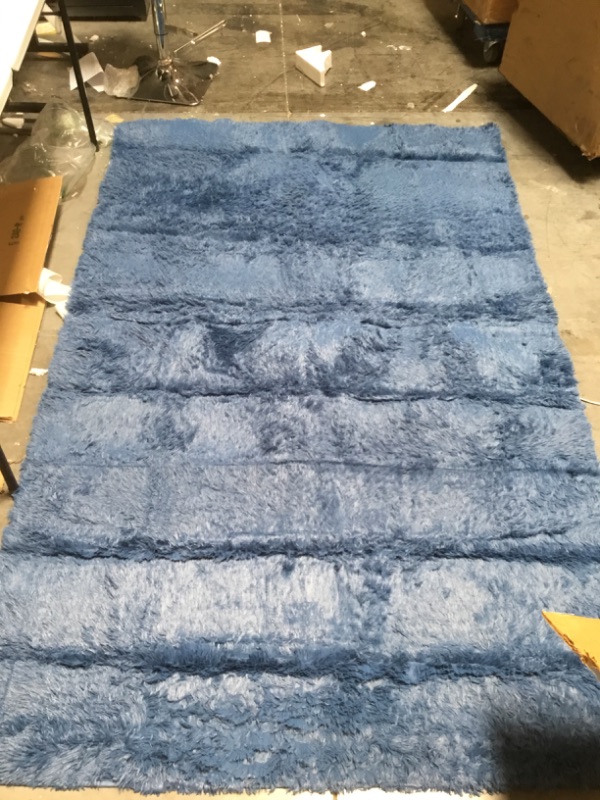 Photo 2 of ISEAU Navy Blue Rug for Bedroom, 5 x 8 Feet Shaggy Area Rug, Fluffy Rugs for Living Room, Fuzzy Rug, Rectangle Nursery Rug, Bedside Rug for Boys Kids Room Indigo Carpets Dorm Home Décor