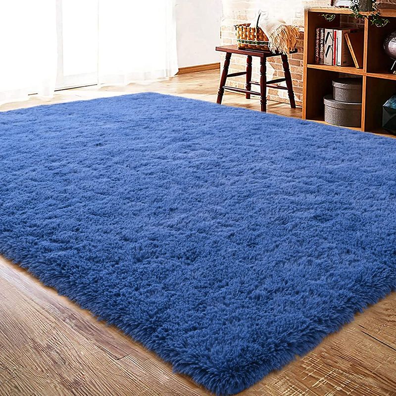 Photo 1 of ISEAU Navy Blue Rug for Bedroom, 5 x 8 Feet Shaggy Area Rug, Fluffy Rugs for Living Room, Fuzzy Rug, Rectangle Nursery Rug, Bedside Rug for Boys Kids Room Indigo Carpets Dorm Home Décor