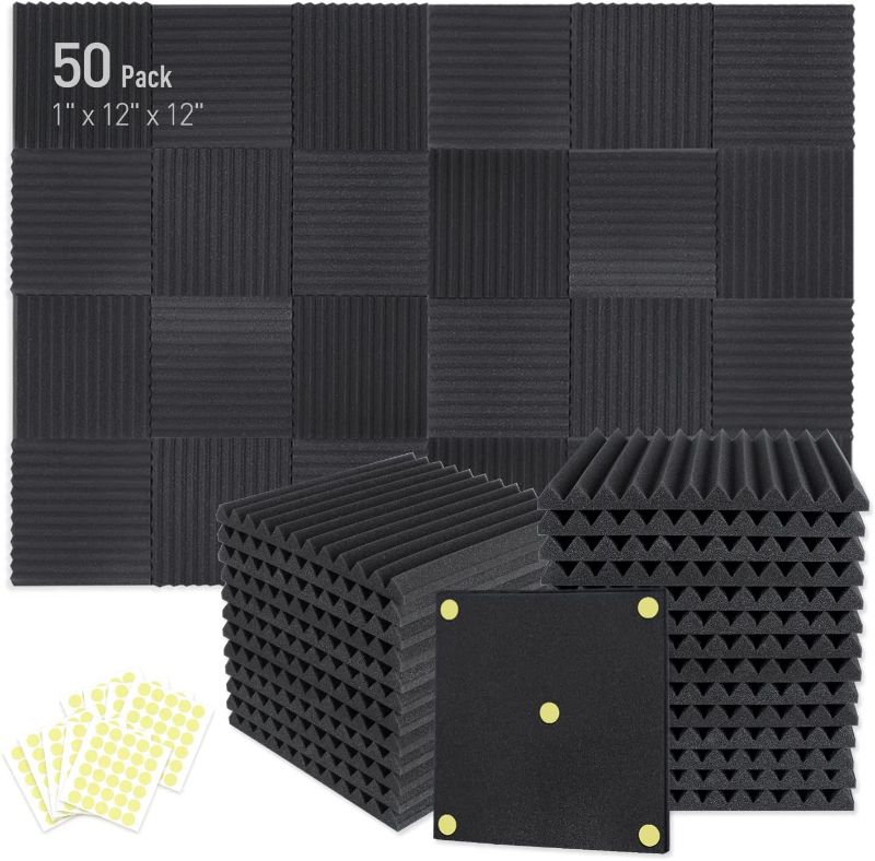 Photo 1 of Focusound 48 Pack Acoustic Foam 1" x 12" x 12" Soundproofing Noise Cancelling Wedge Panels for Home Office Recoding Studio