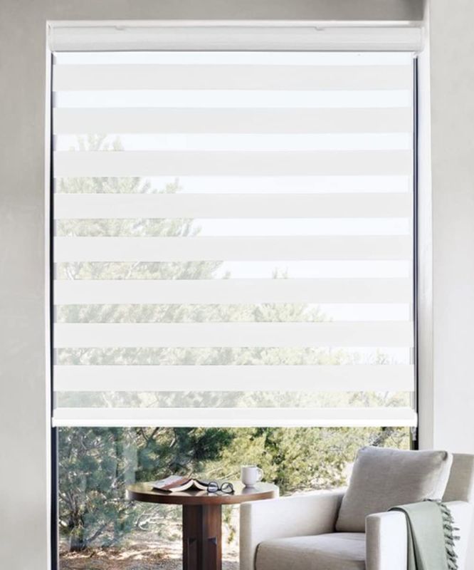 Photo 1 of Zebra Blinds for Windows Shades, Horizontal Roller Window Shades Light Filtering Sheer Window Treatments Privacy Light Control Day and Night 51 Inch Blinds for Kitchen Bathroom, 51" W x 72" H White