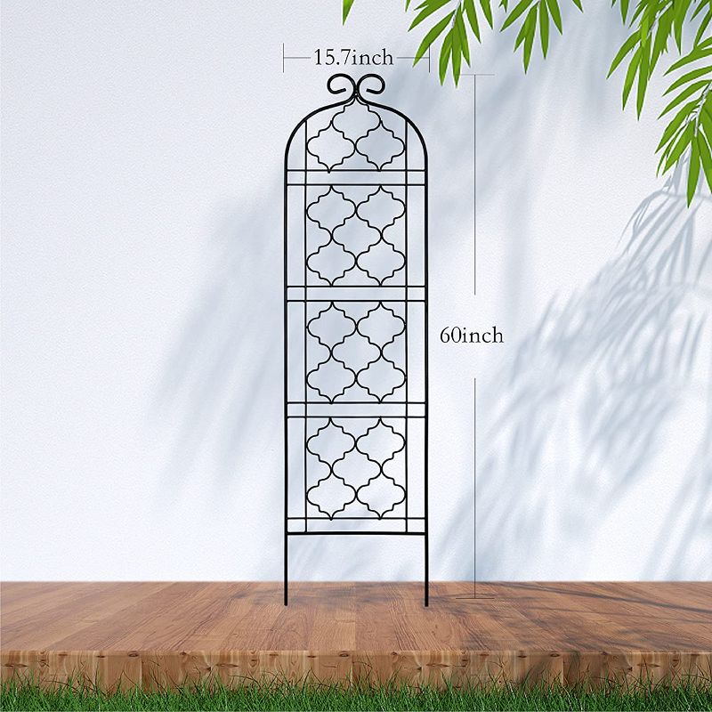 Photo 2 of Garden Trellis for Vines and Climbing Plants Outdoor, Iron Wire Lattices Grid Panels for Potted Climbing Pergola Cucumber Tomato Rose Vegetable Flower Plant Trellises (60 * 16 Inch, Pack of 2, Black)