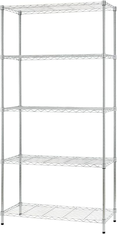 Photo 1 of FDW 11.5" D×25" W×60" H Wire Shelving Unit Metal Shelf with 5 Tier Adjustable Layer Rack Commercial Strong Steel for Restaurant Garage Pantry Kitchen Chrome