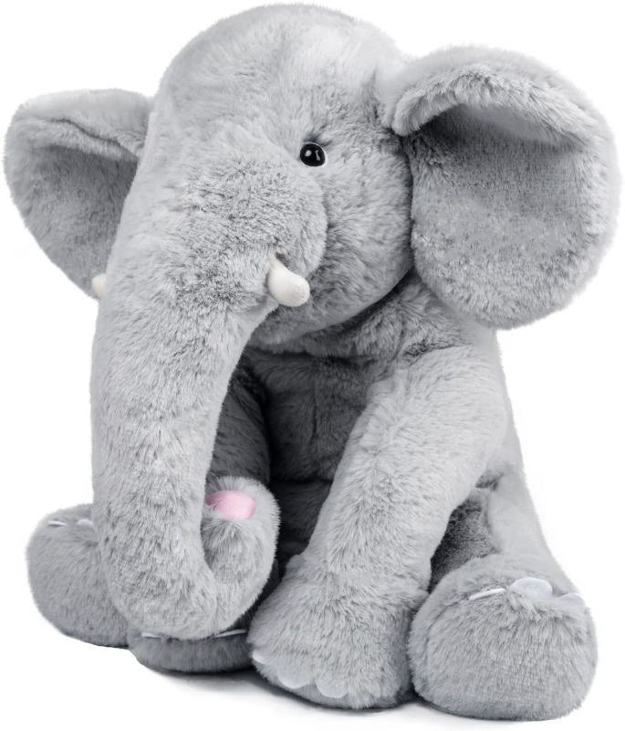 Photo 1 of WEIGEDU Plush Giant Elephant Stuffed Animal, Soft Huggable Cute Elephant Plush Toy for Girls Boys Kids Babies Birthday Bedtime, 13.4 inches Gray