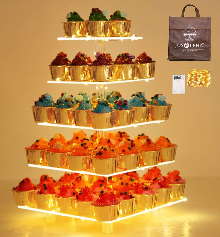 Photo 1 of Jusalpha 5 Tier Square Cupcake Stand - Premium Cupcake Holder - Acrylic Cupcake Tower - Ideal for Weddings Birthday Parties, Candy Bar Decor 5SF-S 