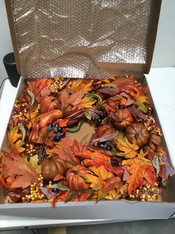 Photo 2 of The Wreath Depot Montgomery Hollow Silk Fall Door Wreath 26 Inch, Large and Extra Full Handcrafted Thanksgiving Wreath, Beautiful White Gift Box Included
