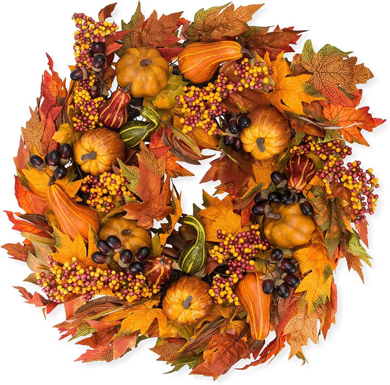 Photo 1 of The Wreath Depot Montgomery Hollow Silk Fall Door Wreath 26 Inch, Large and Extra Full Handcrafted Thanksgiving Wreath, Beautiful White Gift Box Included